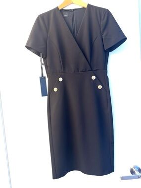 PINKO Classic Black Short-Sleeve Wrap Sheath Dress